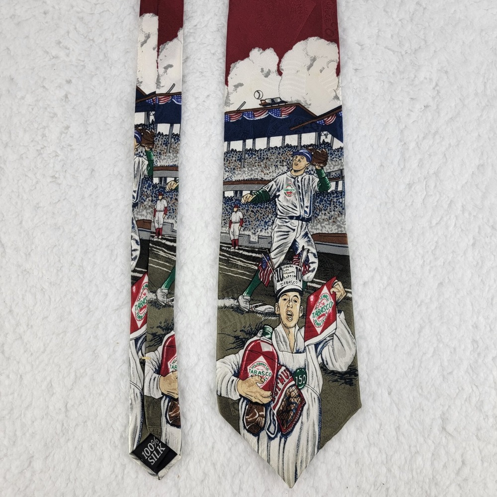 Tobasco‎ Mens Silk Necktie Baseball Field Hot Pepper Sauce McIlhenny Company Tie